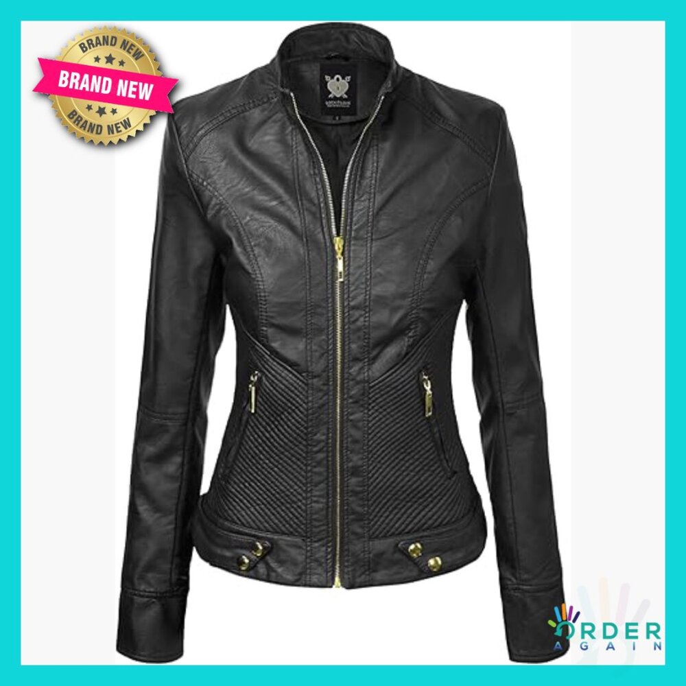 Slim Fit Vegan Leather Moto Jacket Fitted Aviator Style Biker Coat